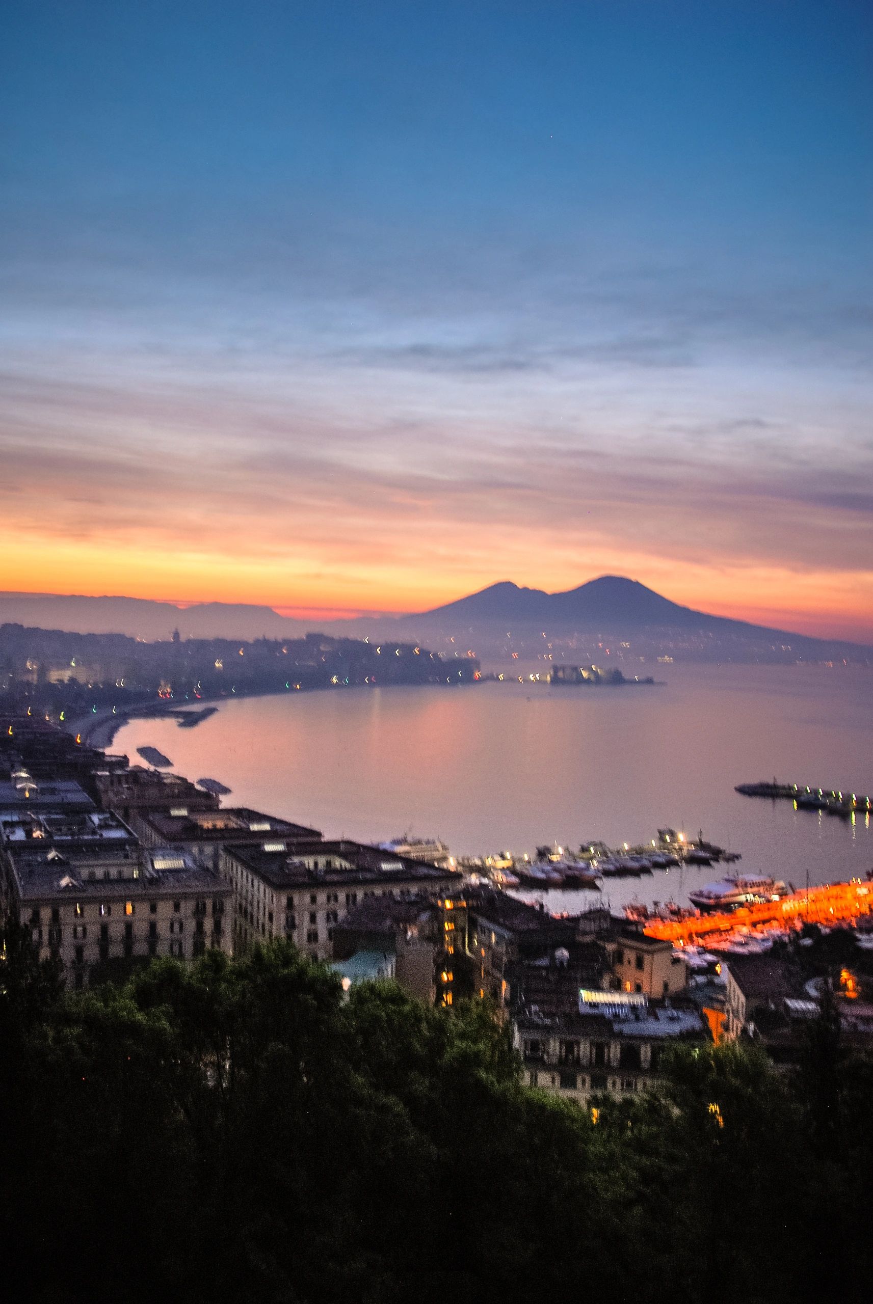 Intense sunrise over Mt. Vesuvius and the City
